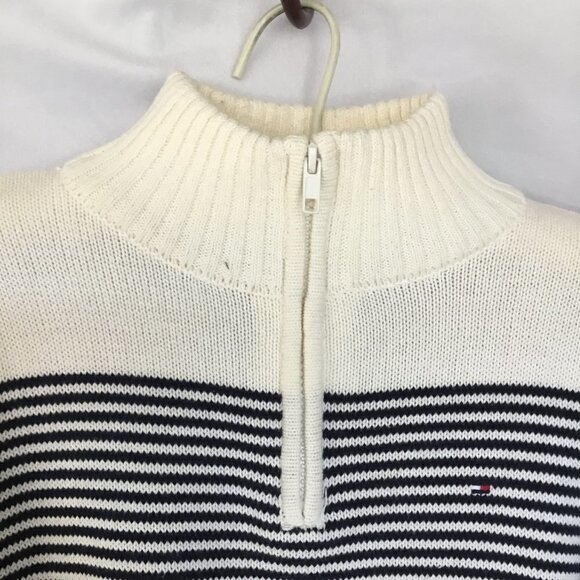 Tommy Hilfiger Quarter Zip Sweater Mock Neck Striped Cotton Women's Size Medium - Picture 5 of 11